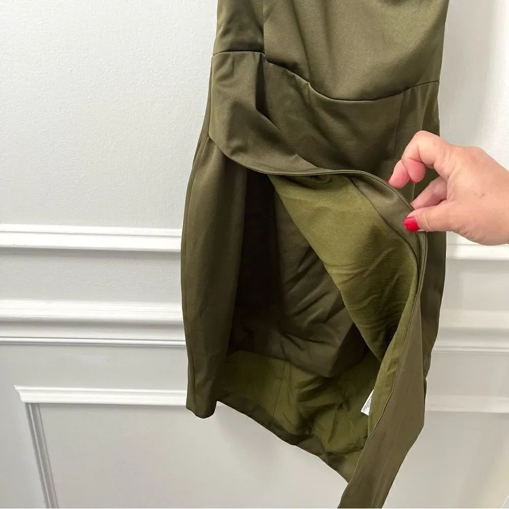 Elliatt Revolve Camo Asymmetric Satin Cocktail Dress Dark Green Size NWT - Picture 15 of 15